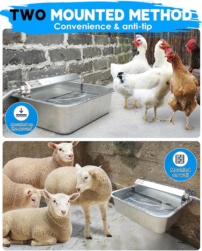 Automatic Dog Water Dispenser, 2 Gallons 304 Stainless Steel Dog Water Bowl for Indoor/Outdoor, Large Water Bowl for Pets &amp; Livestock, Anti Tip, Wide Mouth, Water Auto Fill, Fit GHT 3/4" Faucet