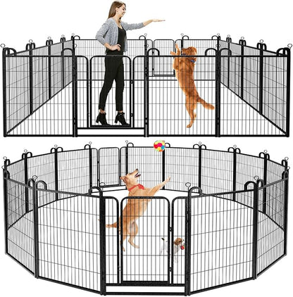 Dog Playpen Outdoor 16 Panels Heavy Duty Dog Fence 40" Height Anti-Rust with Doors Portable for RV Camping Yard, Total 36FT, 102 Sq.ft, Snowy Black