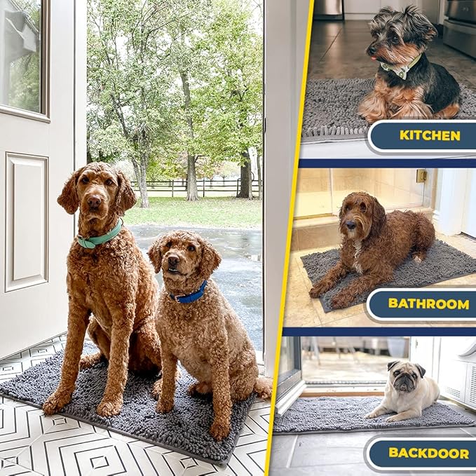 Muddy Mat® 2-in-1 Set: AS-SEEN-ON-TV Grey Microfiber Door Mat (30"X19") &amp; Doggy Dryer Plush Shammy Towel - Non-Slip, Washable &amp; Highly Absorbent Solutions for Soggy Paws &amp; Clean Floors