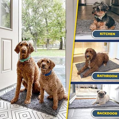 Muddy Mat® 2-in-1 Set: AS-SEEN-ON-TV Grey Microfiber Door Mat (30"X19") &amp; Doggy Dryer Plush Shammy Towel - Non-Slip, Washable &amp; Highly Absorbent Solutions for Soggy Paws &amp; Clean Floors