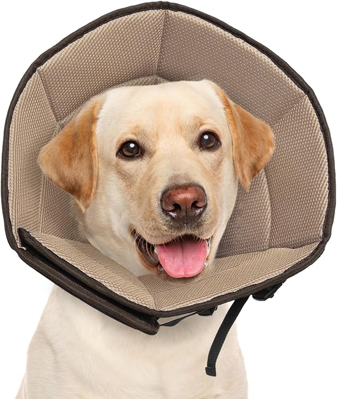 Dog Cone Collar L, Soft Cones for Large Medium Small Dogs,Adjustable Dog Cone Alternative to Stop Licking, Comfy Elizabethan Collar for After Surgery Wound Healing &amp; Hot Spots Brown