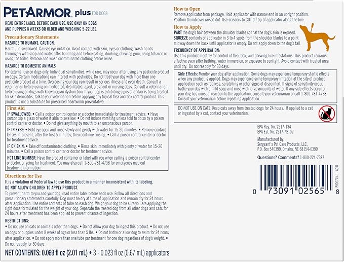 PetArmor Plus for Dogs Flea and Tick Prevention for Dogs, Long-Lasting &amp; Fast-Acting Topical Dog Flea Treatment, 6 Count, small
