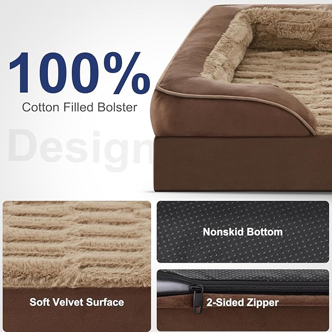 FURTIME Orthopedic Dog Beds for Large Dogs, Egg Foam Dog Bed with Ultra Comfy Supportive Foam, Washable &amp; Waterproof Pet Couch, Nonskid Bottom