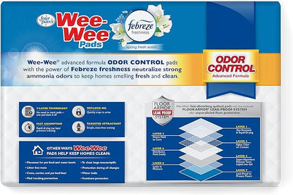 Four Paws Wee-Wee Odor Control with Febreze Freshness Pee Pads for Dogs &amp; Puppies, Leak-Proof Dog Housebreaking Potty Training Floor Protection, Spring Fresh Scent, 22" x 23", 50 Count
