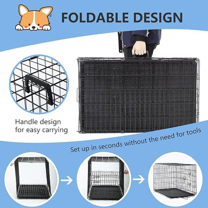 FDW 30 inch Dog Crate Dog Kennel Cage with Double Door Folding Metal Wire Dog Cage with Removable Tray&amp;Divider Panel,Pet Crate for Medium Dogs,Black
