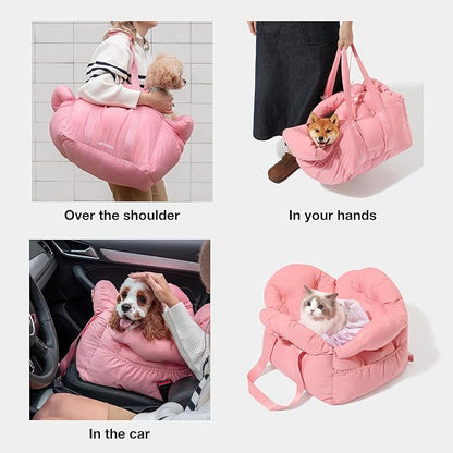 VETRESKA Dog Carrier Dog Car Seat for Small Dogs - Washable Cat Carrier Portable Puppy Bed for Car Seat of Easy Installation Pet Travel Carrier Bed with Storage Pocket &amp; Safety Clip-On Leas