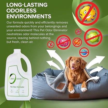 Zero Odor - Pet Odor Eliminator for strong odor, Eliminate Air &amp; Surface Odors – Patented Molecular Technology Best For Carpet, Furniture, Beds Smell Great Again, 64oz Refill