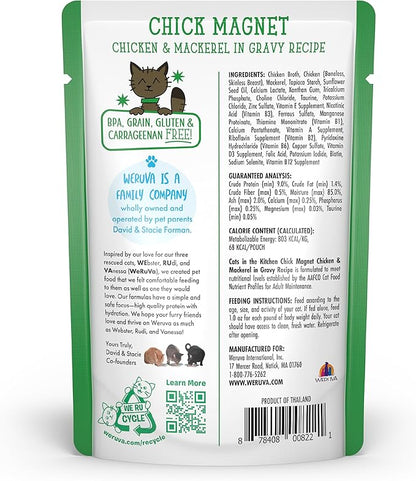 Weruva Cats in The Kitchen, Chick Magnet with Chicken &amp; Mackerel in Gravy Cat Food, 3oz Pouch (Pack of 12)
