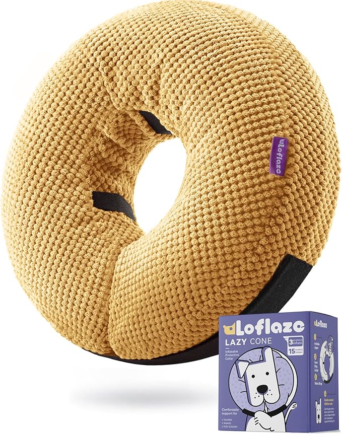 Inflatable Dog Cone Collar - Dog Neck Donut Cone Collar Alternative After Surgery - Soft Cone for Large Medium Small Dogs Cats - Alternative Recovery E Collar (Yello, M)