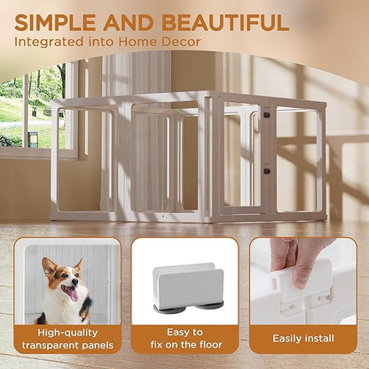 Citylife Clear Acrylic Plastic Dog Playpen Indoor,for Puppy Cat Rabbit Ferret Transparent Pet Pen,Easy Assemble Whelping Crate Kennel Cage Enclosure for Small &amp; Medium Dogs 8 Panels
