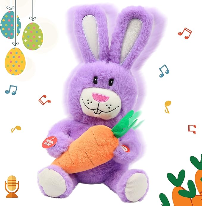 Hopearl Talking Singing Bunny Repeats What You Say Rabbit Musical Shaking Head Electric Interactive Animated Toy Speaking Plush Buddy Gifts for Toddlers, Purple, 15&