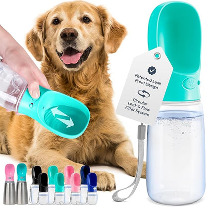 MalsiPree Portable Dog Water Bottle - 19 Oz, Blue - Leak-Proof Water Bowl Dispenser with Lock for Hiking, Travel &amp; On-The-Go
