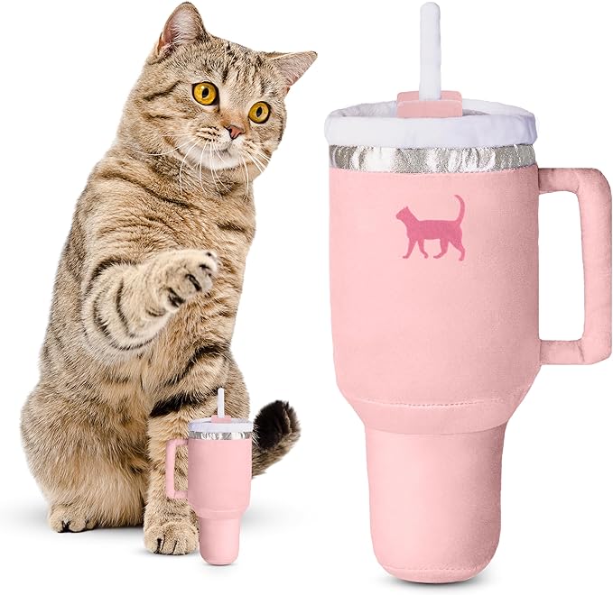 Kitty Cup Tumbler Cat Toy – Funny Cat Birthday Gifts with Catnip &amp; Crinkle Paper, Cute Girl Kitten Toys (Pink Peach Dust)