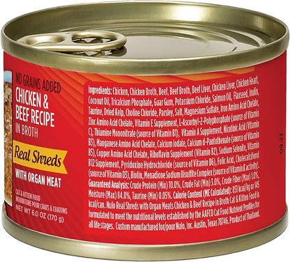 Nulo Real Shreds with Organ Meat Wet Canned Cat Food, Chicken &amp; Beef, 6.0 Ounce, 8 Cans
