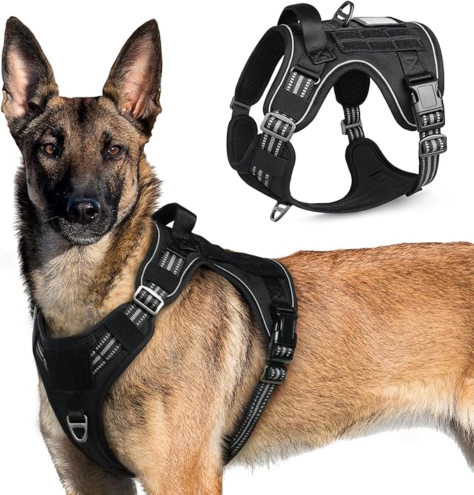 rabbitgoo Tactical Dog Harness for Large Dogs, No Pull Military Service Vest with Handle &amp; Molle, Easy Control for Training Walking, Adjustable Reflective Straps, Black, XL