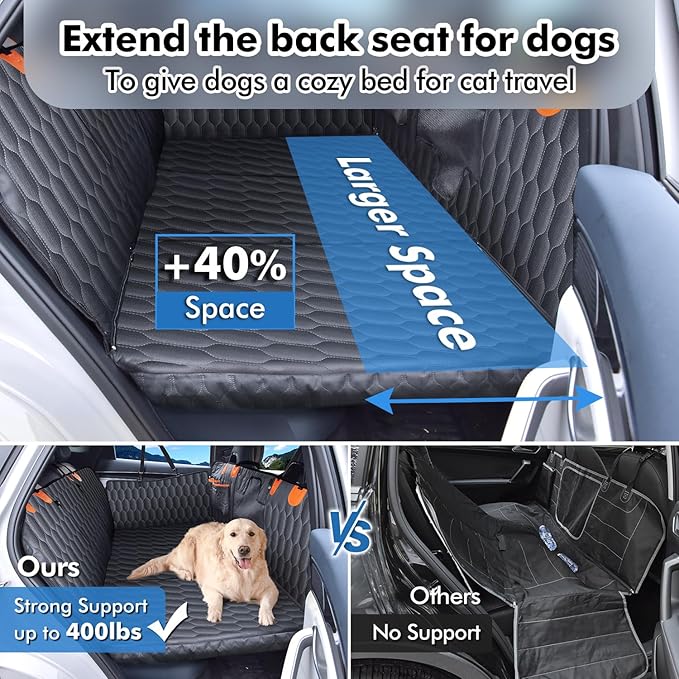 3-in-1 Convertible Dog Car Seat Extender &amp; Booster Seat – 400lb Capacity, Waterproof 600D Oxford with Hard Bottom, Scratch-Proof Hammock for Cars &amp; SUVs