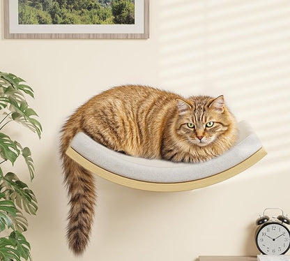 4-Piece Cats Wall Furniture with Cat Window Perch – Wood Wall Mounted Cat Shelves Set with Foam-Padded Curved Bed, Flat Perch &amp; 4-Step Cats Stairs