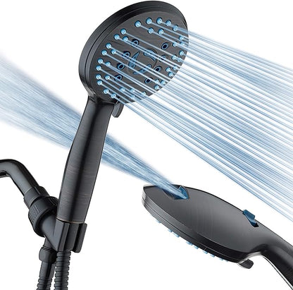 Hotel Spa AquaCare High Pressure 8-mode Handheld Shower Head - Anti-clog Nozzles, Built-in Power Wash to Clean Tub, Tile &amp; Pets, Extra Long 6 ft. Stainless Steel Hose, Wall &amp; Overhead Brackets