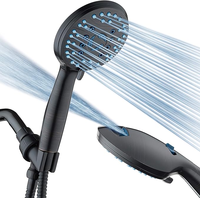 Hotel Spa AquaCare High Pressure 8-mode Handheld Shower Head, Anti-clog Nozzles - Built-in Power Wash to Clean Tub, Tile &amp; Pets, Extra Long 6 ft. Stainless Steel Hose, Wall &amp; Overhead Brackets