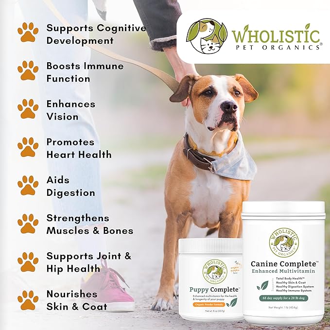 Wholistic Pet Organics Canine Complete - Dog Multivitamin Powder - 4 Lb - Daily Dog Vitamins and Supplements for Homemade Food - Immune System, Skin, Coat &amp; Overall Health - Small and Large Breed