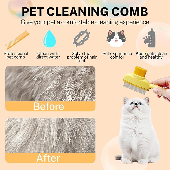 Flea Comb for Cats Dogs Brush for Shedding Pet Hair Removal Comb with Long &amp; Short Stainless Steel Teeth for Deshedding