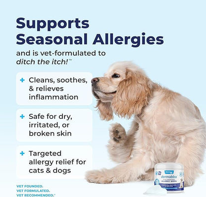 Vetnique Dermabliss 3-in-1 Medicated Dog Wipes - Relief for Itchy Skin, Allergies &amp; Odor Control, Gentle No-Sting Formula, Antihistamine &amp; Hydrocortisone Paw Wipes for Dogs &amp; Cats 50 Count