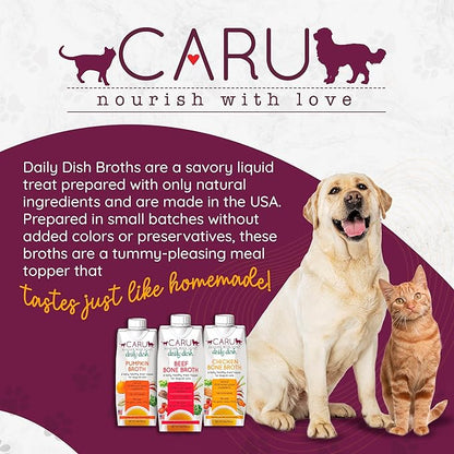 Caru - Daily Dish Pumpkin Broth Meal Topper for Dogs &amp; Cats - Savory Pour-Over Broth - Pack of 3