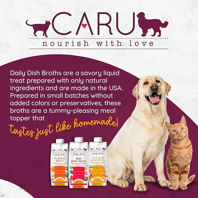 Caru - Daily Dish Chicken Bone Broth Meal Topper for Dogs &amp; Cats - Savory Pour-Over Broth - 3 Pack