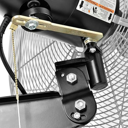 Global Industrial Deluxe Wall Mount Fan, 30" Diameter, Fixed and Oscillating Head, 3 Speed, 10,000 CFM at 1100 RPM, 1/2 HP, Tilting Head, For Indoor Use Only