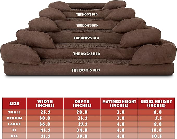 The Dog’s Bed, Large Brown Plush 36x27, Memory Foam, Pain Relief: Arthritis, Hip &amp; Elbow Dysplasia, Post Surgery, Lameness, Supportive, Calming, Waterproof Washable Cover, Veterinary Approved