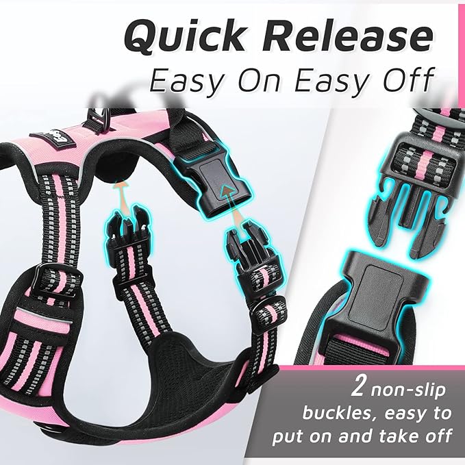 Eagloo Dog Harness Medium Sized Dog, No Pull Service Vest with Reflective Strips and Control Handle, Adjustable and Comfortable for Walking, No Choke Pet Harness with 2 Metal Rings, Pink, M