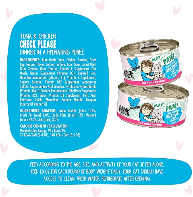 Weruva B.F.F. Play - Best Feline Friend Paté Lovers, Aw Yeah!, Tuna &amp; Chicken Check Please! with Tuna &amp; Chicken, 2.8oz Can (Pack of 12)