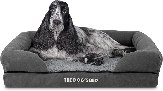 The Dog’s Bed, Medium Grey Plush Memory Foam, Pain Relief: Arthritis, Hip &amp; Elbow Dysplasia, Post Surgery, Lameness, Supportive, Calming, Washable Cover, Veterinary Approved