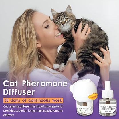 Cat Calming Pheromone Diffuser – Premium Cat Calming Diffuser for Stress &amp; Anxiety Relief – Reduces Scratching, Spraying &amp; Fighting – 60 Day Supply, 48ml Bottle – Ideal for All Cats &amp; Multi-Cat Homes