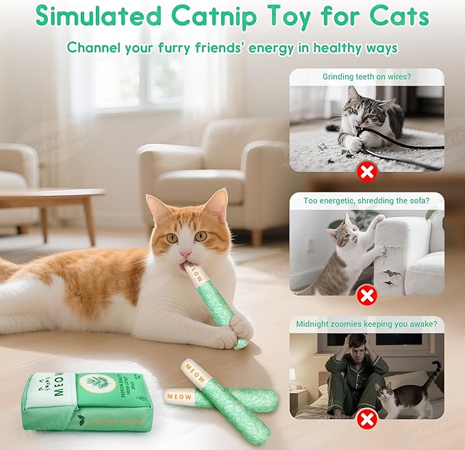 Homrich Catnip Toys for Cats, 3-Pack Funny Cat Toys Filled with 100% Pure Organic Catnip, Safe Kitten Teething Chew &amp; Kicker Toys - Interactive Cat Toys for Bored Indoor Adult Cats