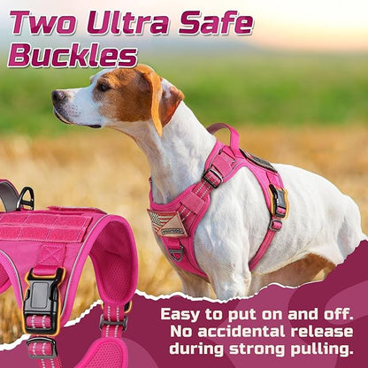 rabbitgoo Tactical Dog Harness for Small Dogs, No Pull Military Service Vest with Handle &amp; Molle, Easy Control for Training Walking, Adjustable Reflective Straps, Rose Red, S
