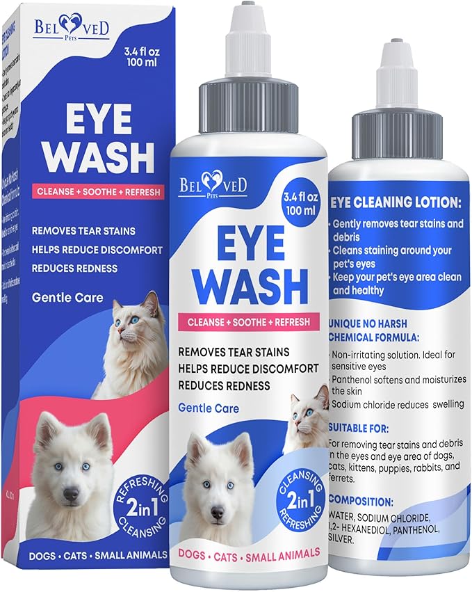 Cat &amp; Dog Eye Wash Drops &amp; Tear Stain Remover, Cleaner | Eye Infection Treatment Helps Prevent Pink Eye, Relief Allergies Symptoms, Runny, Dry Eyes - Safe for Small Animals (Eye Drops)