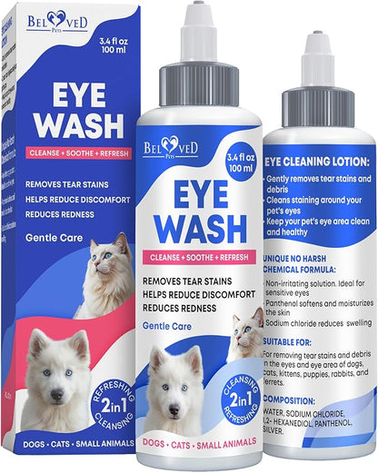 Cat &amp; Dog Eye Wash Drops &amp; Tear Stain Remover, Cleaner | Eye Infection Treatment Helps Prevent Pink Eye, Relief Allergies Symptoms, Runny, Dry Eyes - Safe for Small Animals (Eye Drops)