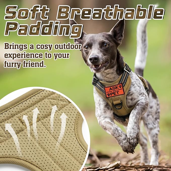 rabbitgoo Tactical Dog Harness for Large Dogs, No Pull Military Service Vest with Handle &amp; Molle, Easy Control for Training Walking, Adjustable Reflective Straps, Brown, L