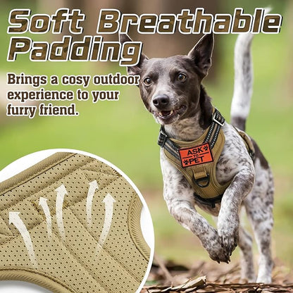 rabbitgoo Tactical Dog Harness for Large Dogs, No Pull Military Service Vest with Handle &amp; Molle, Easy Control for Training Walking, Adjustable Reflective Straps, Brown, L