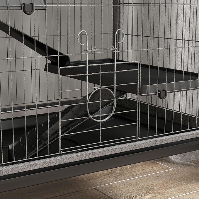 PawHut 63" 6-Tier Small Animal Cage, Ferret Cage, Large Chinchilla Cage with Hammock Accessory &amp; Heavy-Duty Steel Wire, Small Animal Habitat with 6 Doors, Removable Tray, Gray