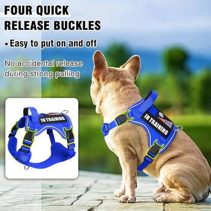 WINSEE Service Dog in Training Harness with 5 PCS Patches, Reflective Tactical Dog Vest Harness, Adjustable Soft Oxford Pet Harness with Easy Control Handle, Hook &amp; Loop Panels for Walking Hiking