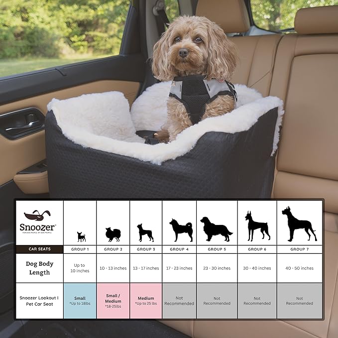 Snoozer Lookout I Car Seat - Dog Car Seats for Small Dogs, Puppy Booster Bed for Small &amp; Medium Sized Pets Up to 25 Lbs, Elevated, Washable - Medium, Palmer Dove