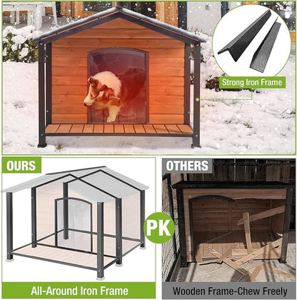 Dog House Outdoor Large Insulated Dog Kennel with Liner for Winter Waterproof Dog Cage for Small &amp; Medium &amp; Large Dogs,Unique All-Around Iron Frame