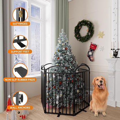 6 Panles Full Matel Freestanding Dog Gates with Door, 144"Extra Wide 36"Tall Free Standing Dog Pet Gate for Indoor &amp; Outdoor. Foldable Pet Fences for Doorways, House, Stairs, Porch, Deck, Yard