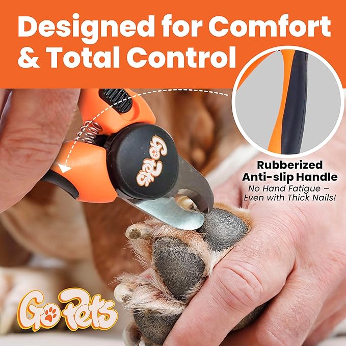 GoPets Nail Clipper for Large Sized Pets, Quick Sensor Safety Guard, Heavy Duty Trimmer for Thick Nails, Stainless Steel Blades, Grooming Tool for Dogs &amp; Cats, Non-Slip Handle, Built-in Nail File