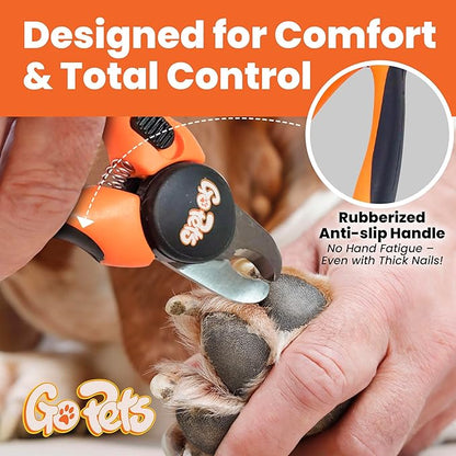 GoPets Nail Clipper for Large Sized Pets, Quick Sensor Safety Guard, Heavy Duty Trimmer for Thick Nails, Stainless Steel Blades, Grooming Tool for Dogs &amp; Cats, Non-Slip Handle, Built-in Nail File