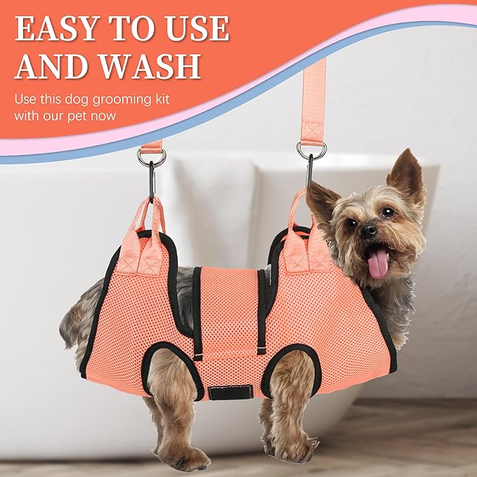 PatiencET Dog Grooming Hammock, Pet Grooming Hammock for Cats &amp; Dogs with Security Strap, Dog Sling for Nail Trimming with Nail Clippers/Trimmer, Nail File, Pet Comb(S)