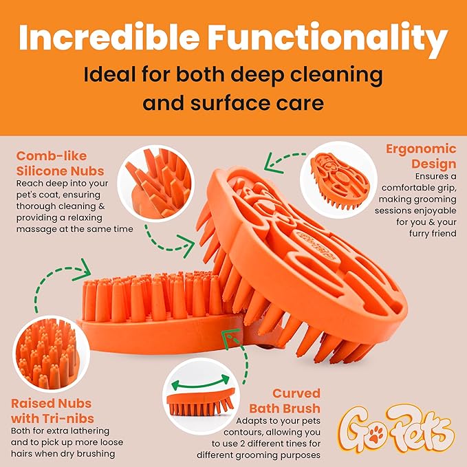 GoPets Curry Comb Bath Brush for Cleaning &amp; Grooming, Silicone Shampoo Scrubber for Shedding &amp; Massage, Rubber Dog Wash &amp; Grooming Brush, Pet Bath Supplies for Long &amp; Short Hair Dogs &amp; Cats