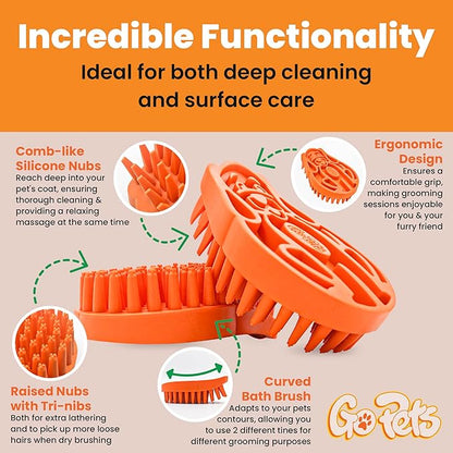 GoPets Curry Comb Bath Brush for Cleaning &amp; Grooming, Silicone Shampoo Scrubber for Shedding &amp; Massage, Rubber Dog Wash &amp; Grooming Brush, Pet Bath Supplies for Long &amp; Short Hair Dogs &amp; Cats